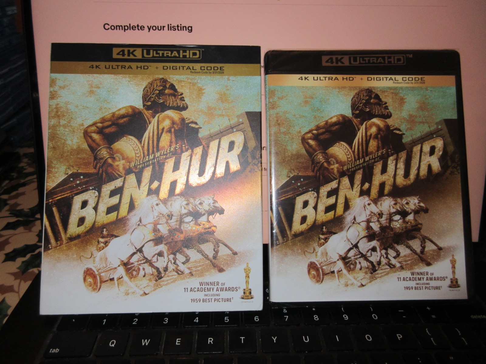 Ben-Hur 4K UHD + Digital 2 discs W/Slipcover Charlton Heston BRAND NEW PLS READ!