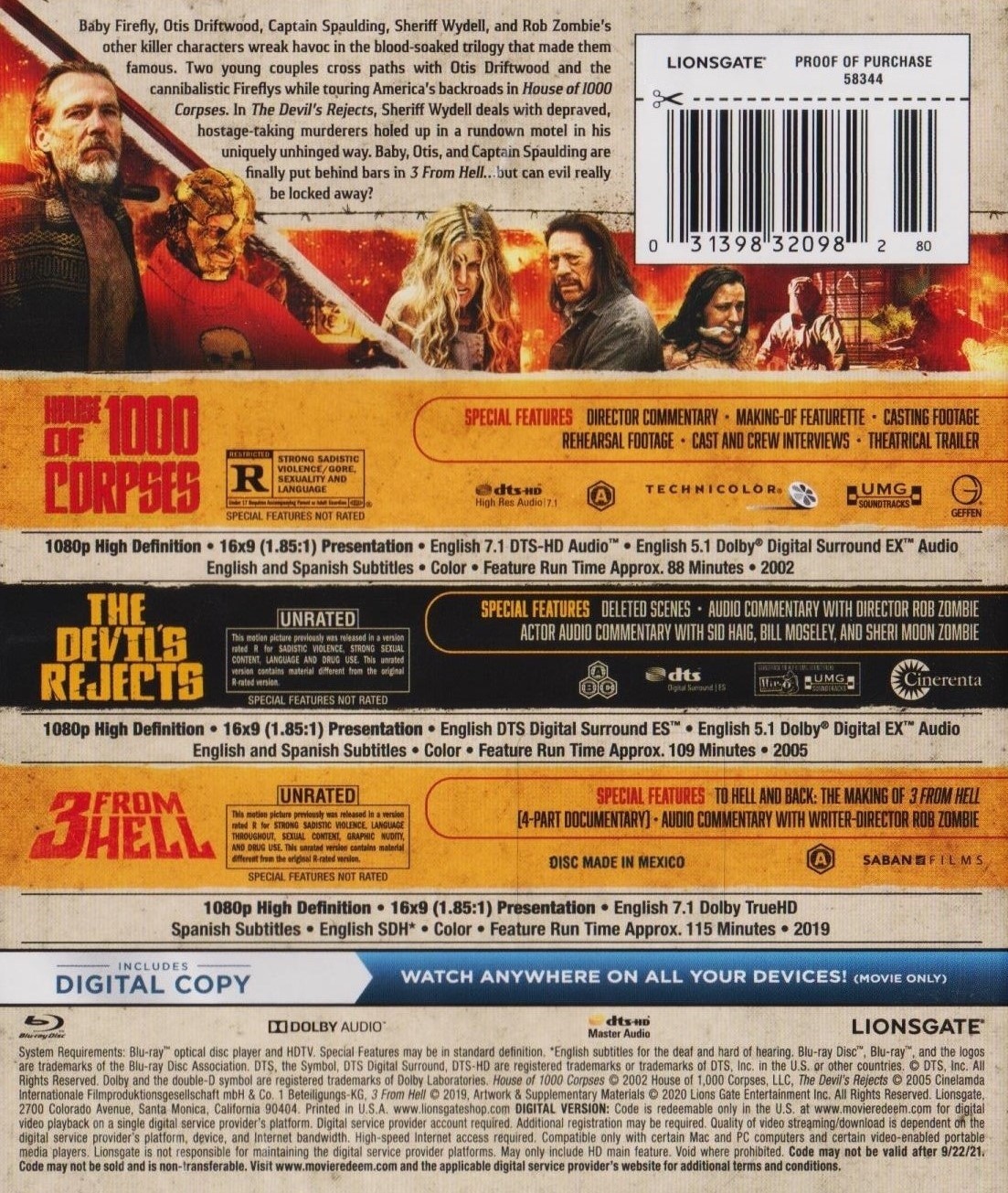 Rob Zombie Triple Feature (Blu-ray + Digital) NEW