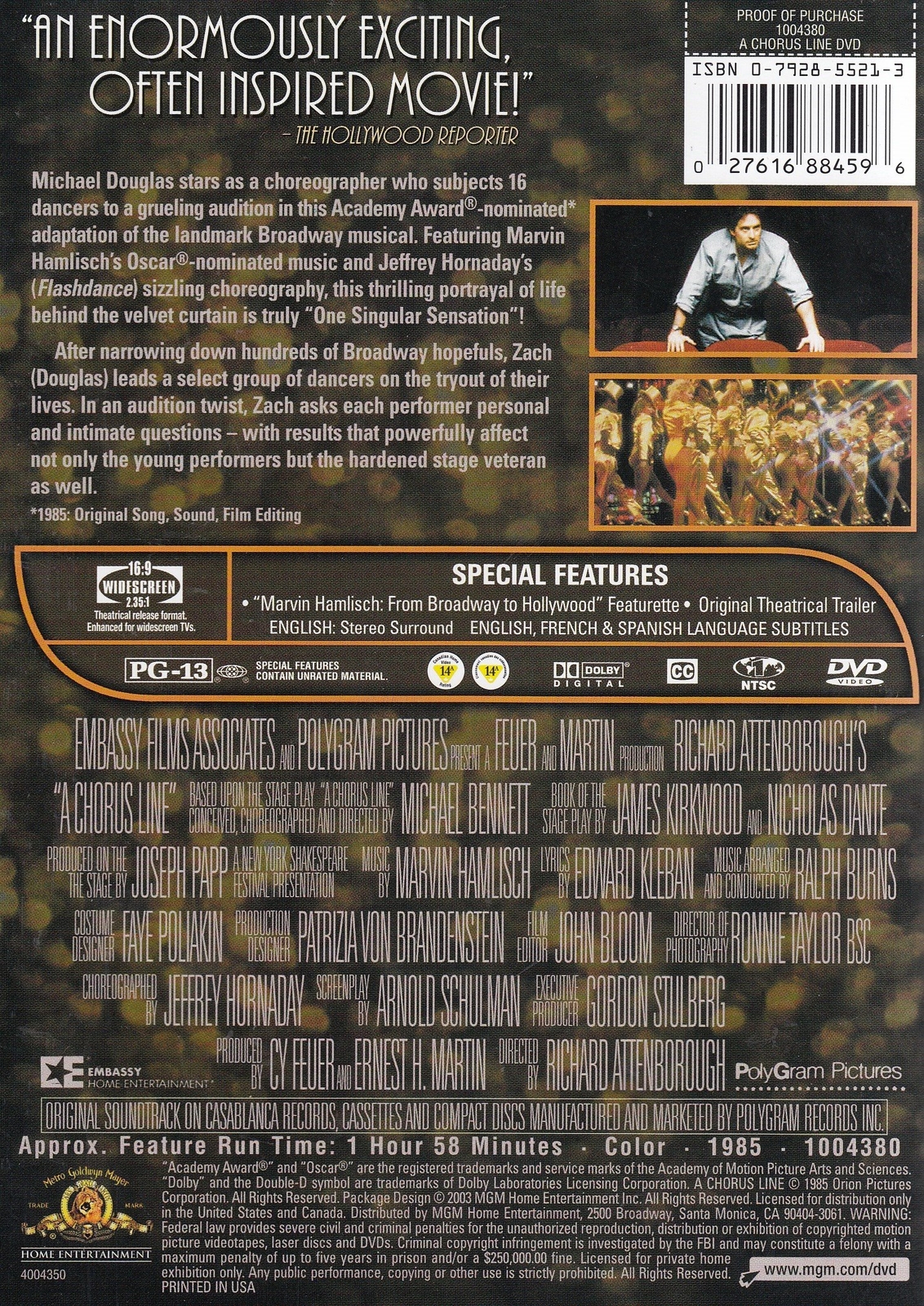 A Chorus Line (DVD, Widescreen) NEW