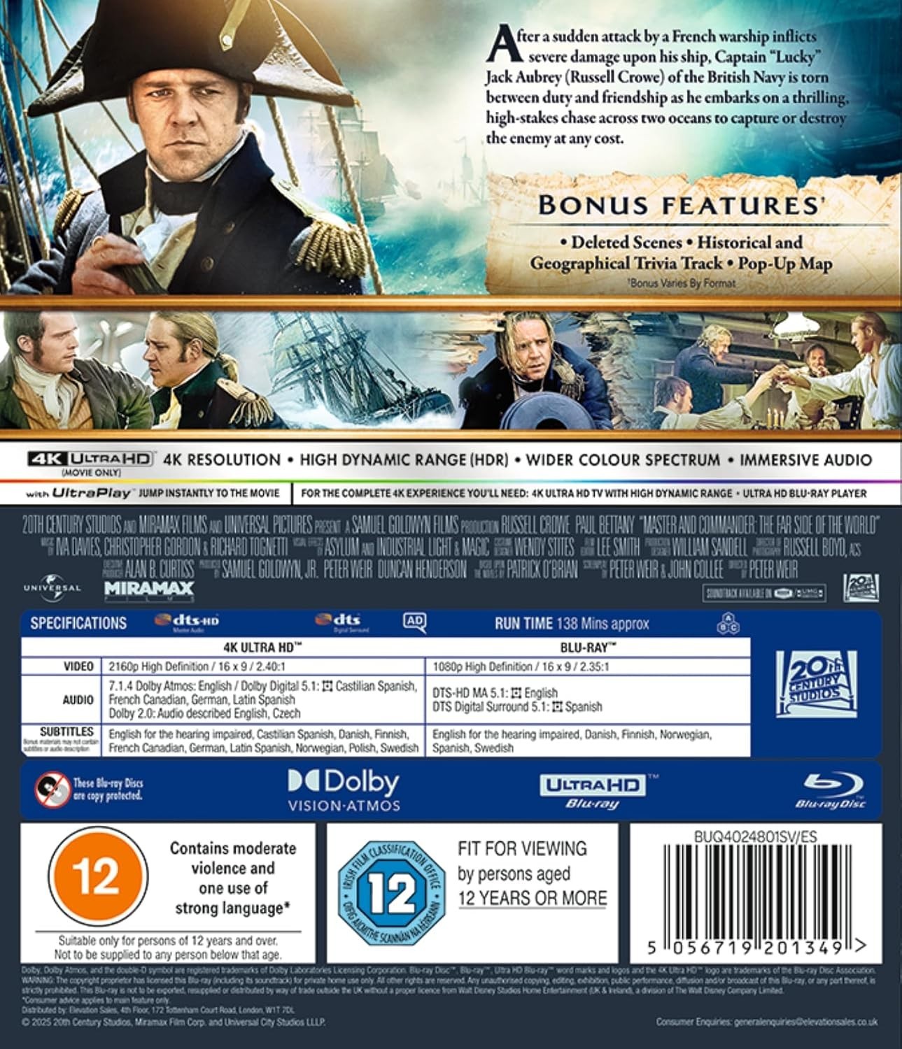 Master and Commander: The Far Side of the World 4K + Blu-ray Region Free