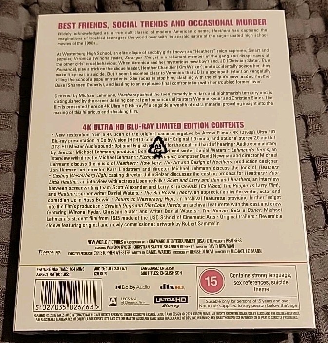 NEW Heathers (4K Ultra HD, Arrow Limited Edition) w/Slipcover All-Region SEALED