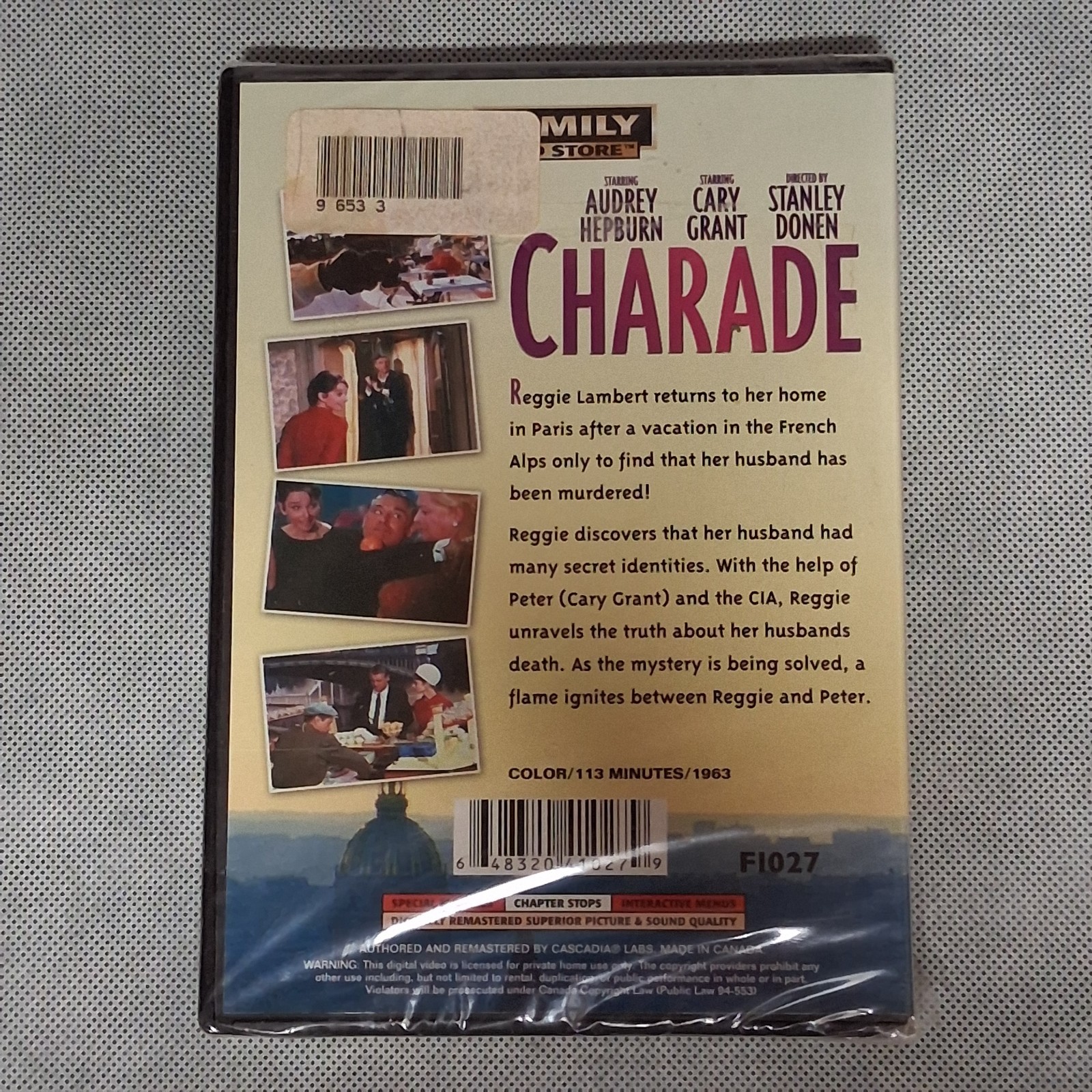 Charade DVD Movie 1963 Cary Grant Audrey Hepburn New Sealed Package 113 Minutes