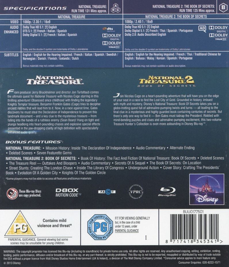 National Treasure 1&2 Two Movie Set Blu-Ray BRAND NEW (USA Compatible)