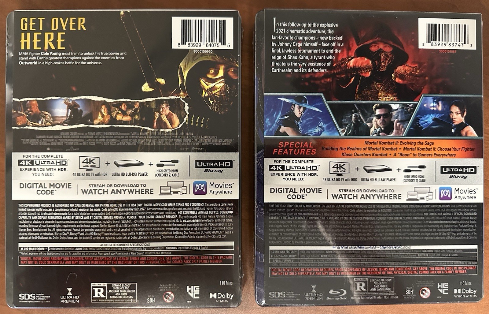 Mortal Kombat and Mortal Kombat II (4K UHD) STEELBOOKs, New/Sealed