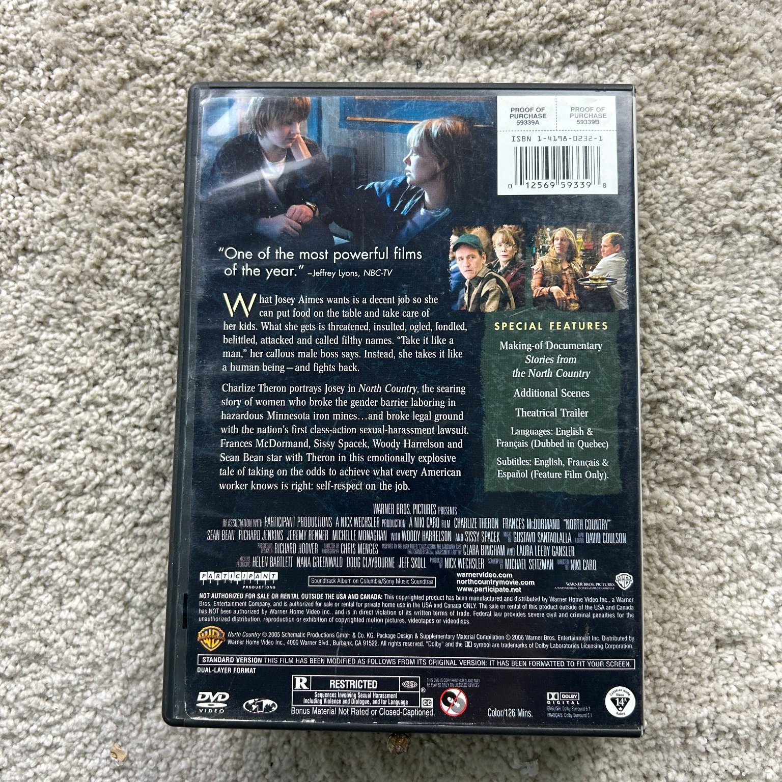 North Country DVD 2005 Full-Screen Charlize Theron Frances McDormand Niki Caro