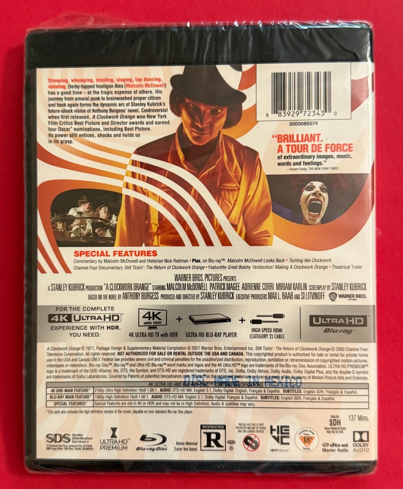 A Clockwork Orange 4K UHD Blu-ray Malcolm McDowell NEW
