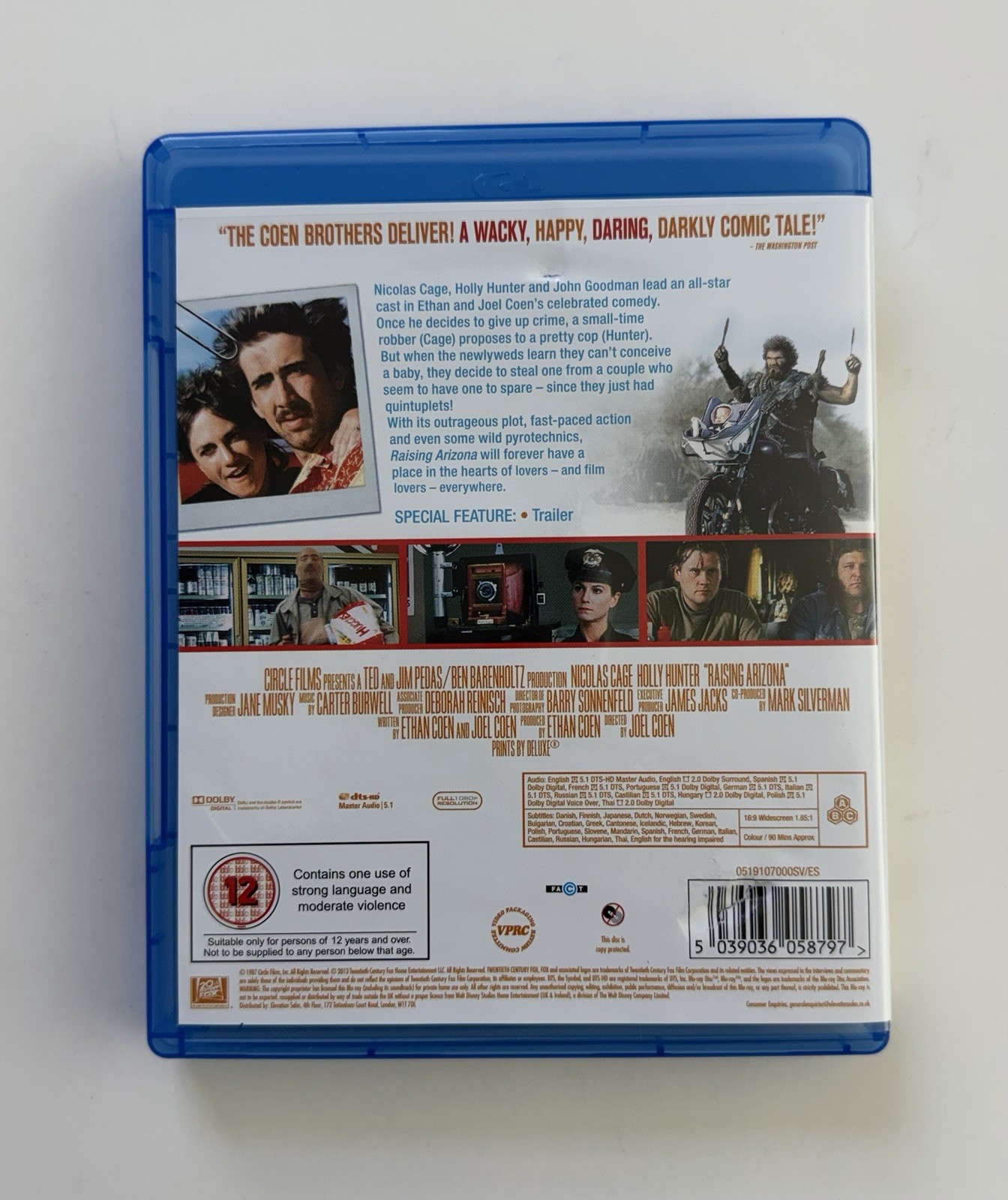 Raising Arizona Blu-ray Nicolas Cage Holly Hunter Coen Brothers UK Import, 1987