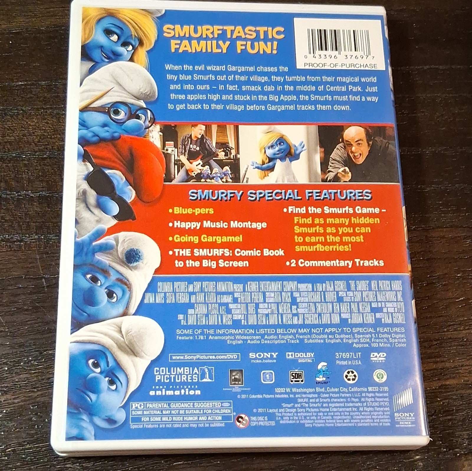 Sony Pictures The Smurfs DVD PG 2011 103min NTSC Region 1 Commentary