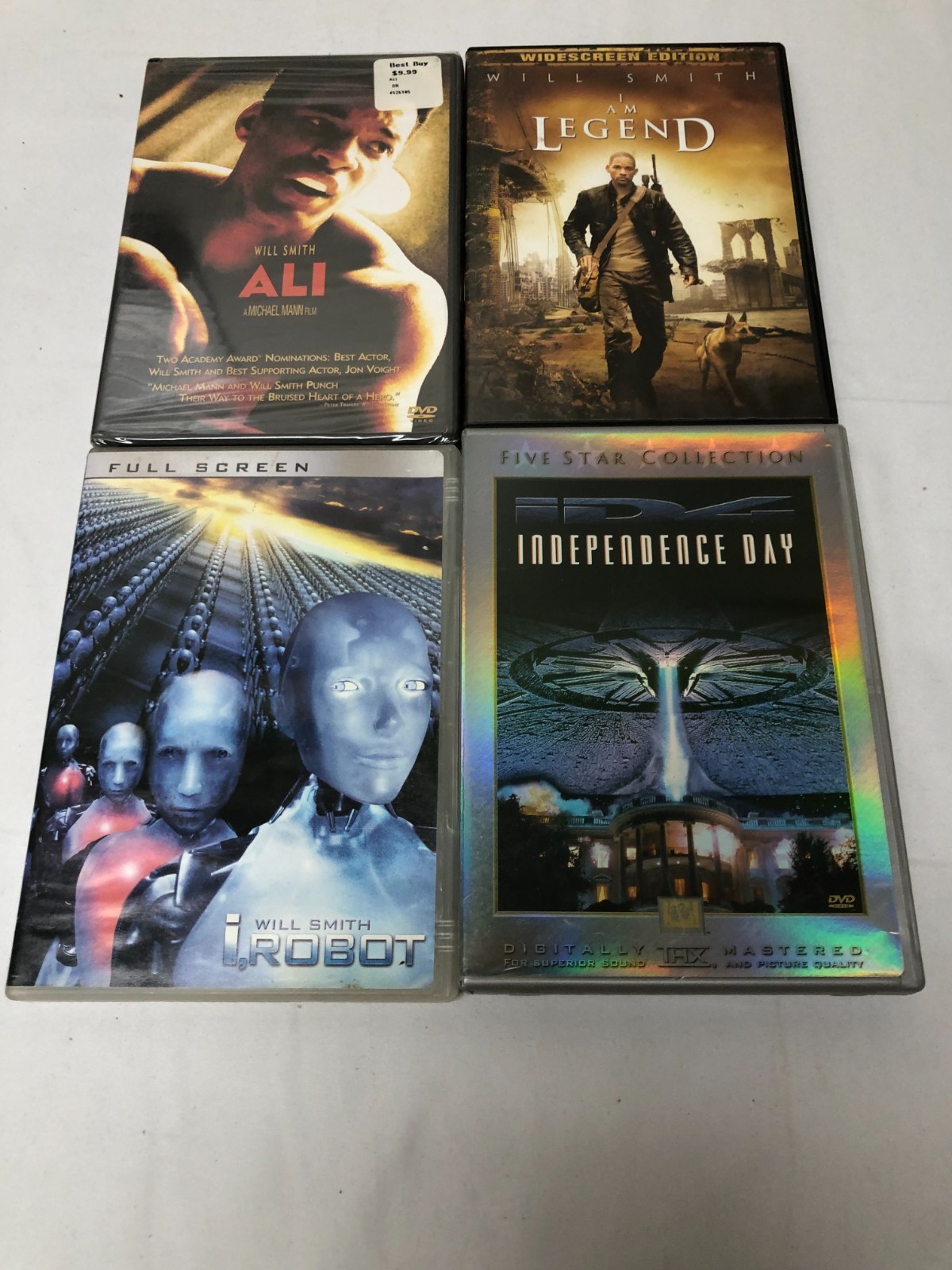 Will Smith DVD Lot of 4-Ali (NEW)-I Am Legend, I Robot & Independence Day (Used)
