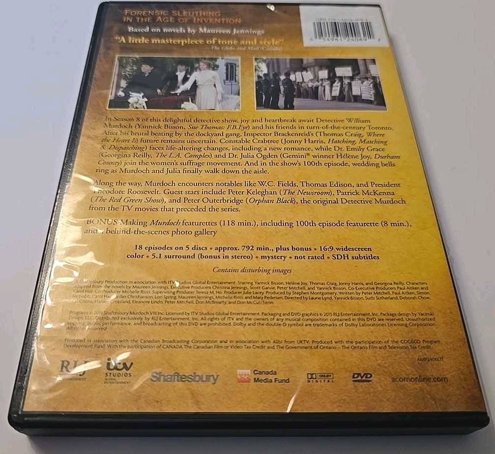 Murdoch Mysteries Season 8 DVD By Yannick Bisson 5 Discs VERY GOOD