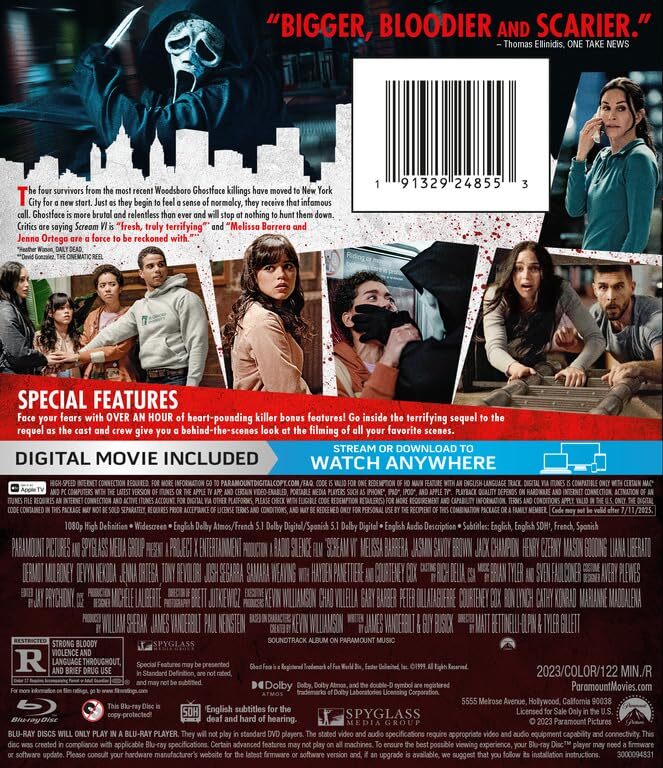Scream VI DVD Ghostface Killings New York City Survival Thriller Movie