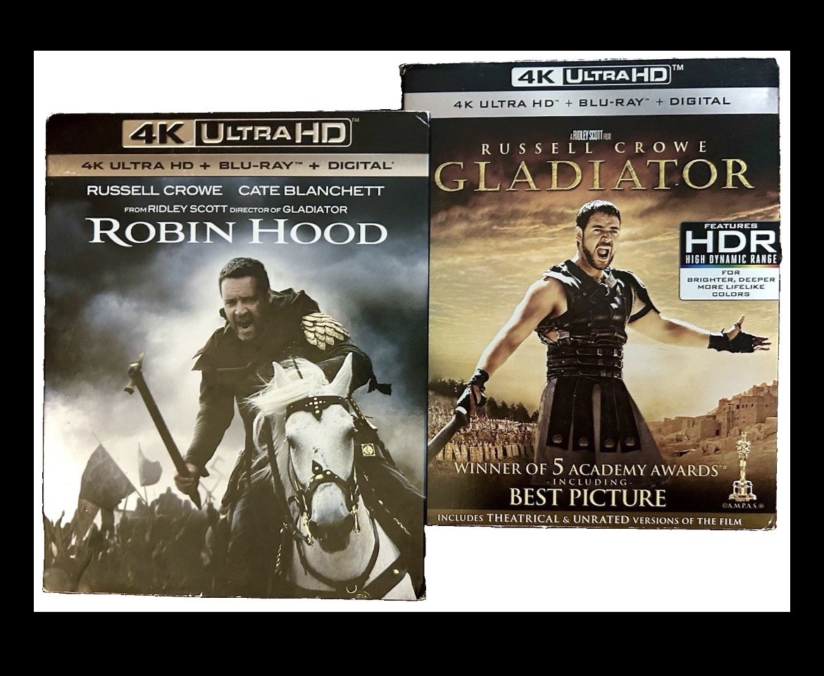 Russell Crowe & Ridley Scott 4K UHD Blu-ray Set 🏹 Robin Hood 🗡️ Gladiator