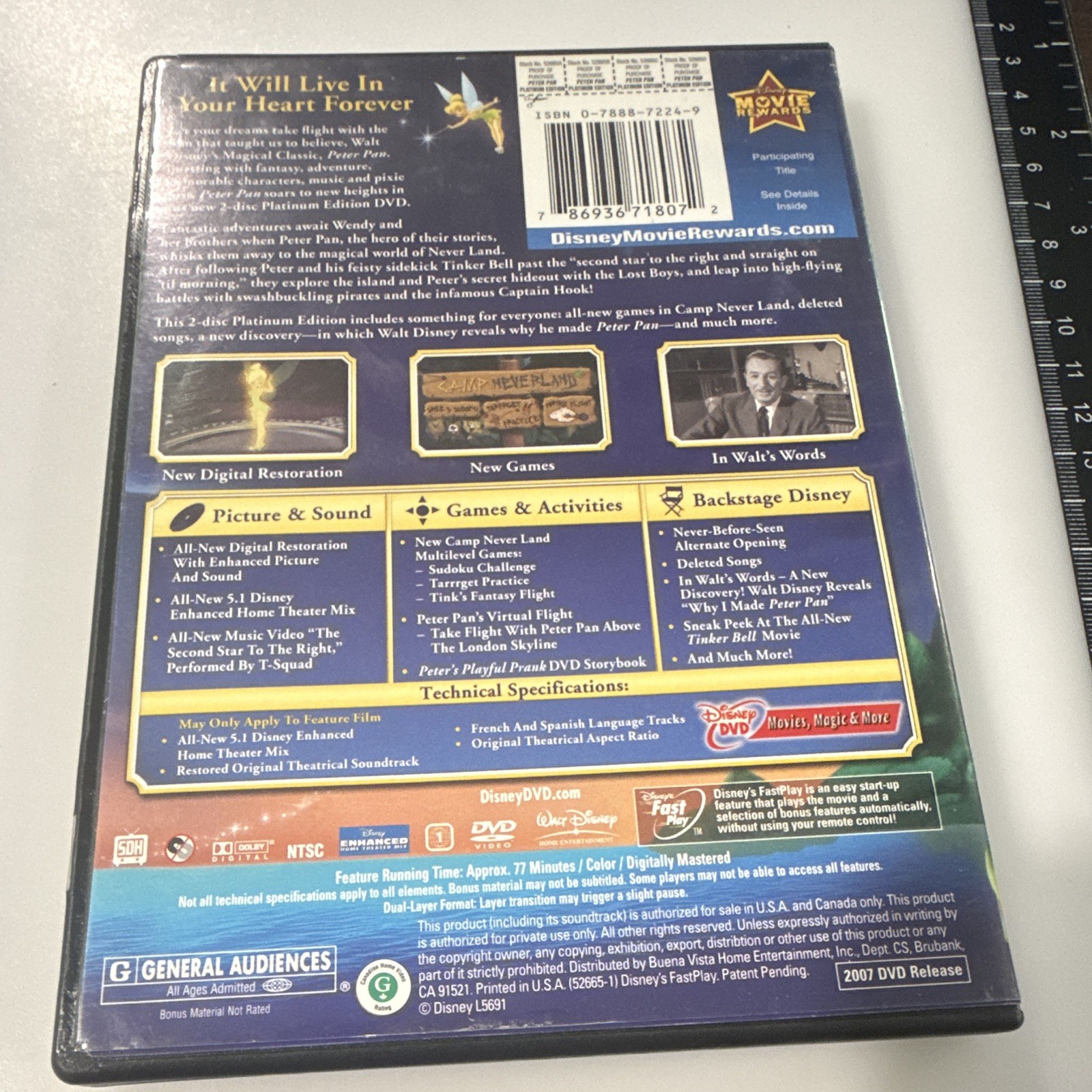 Walt Disney Peter Pan DVD Platinum Edition 2-Disc Set G 2007 Tall/DVD Case