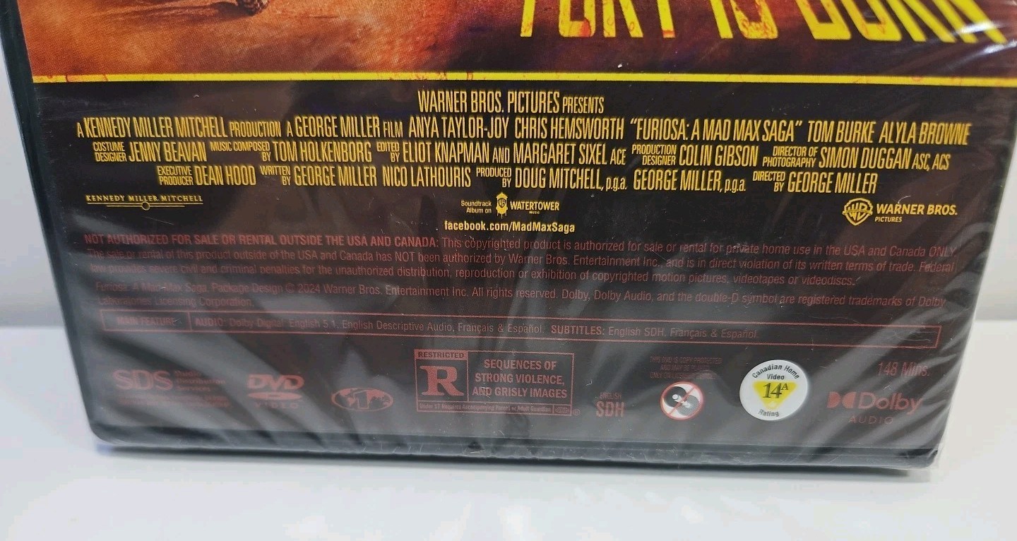 Furiosa: Mad Max Saga (DVD, 2024) NEW, SEALED, Anya Taylor Joy, George Miller