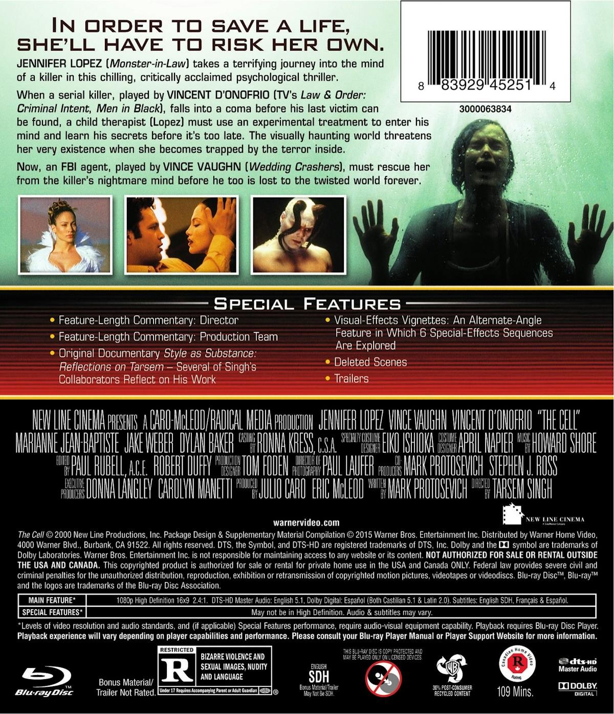 The Cell Blu-ray Jennifer Lopez NEW