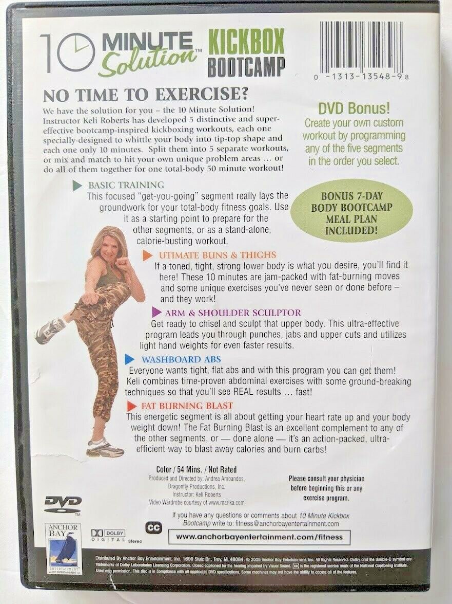 Keli Roberts 10 Minute Solution Kickbox Bootcamp (5 workouts) (DVD 2005) 54 mins