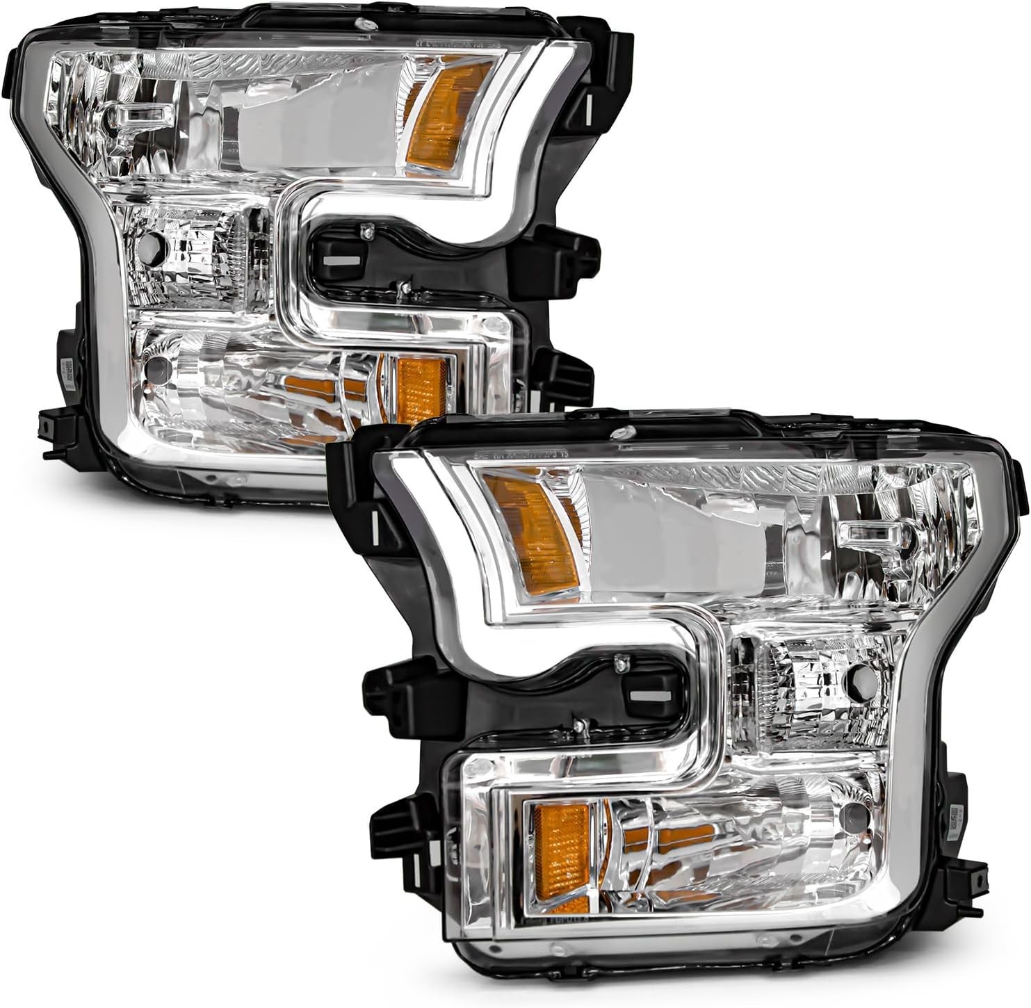 Headlight Assembly for 2015 2016 2017 Ford F150 with Chrome Housing Amber Reflec