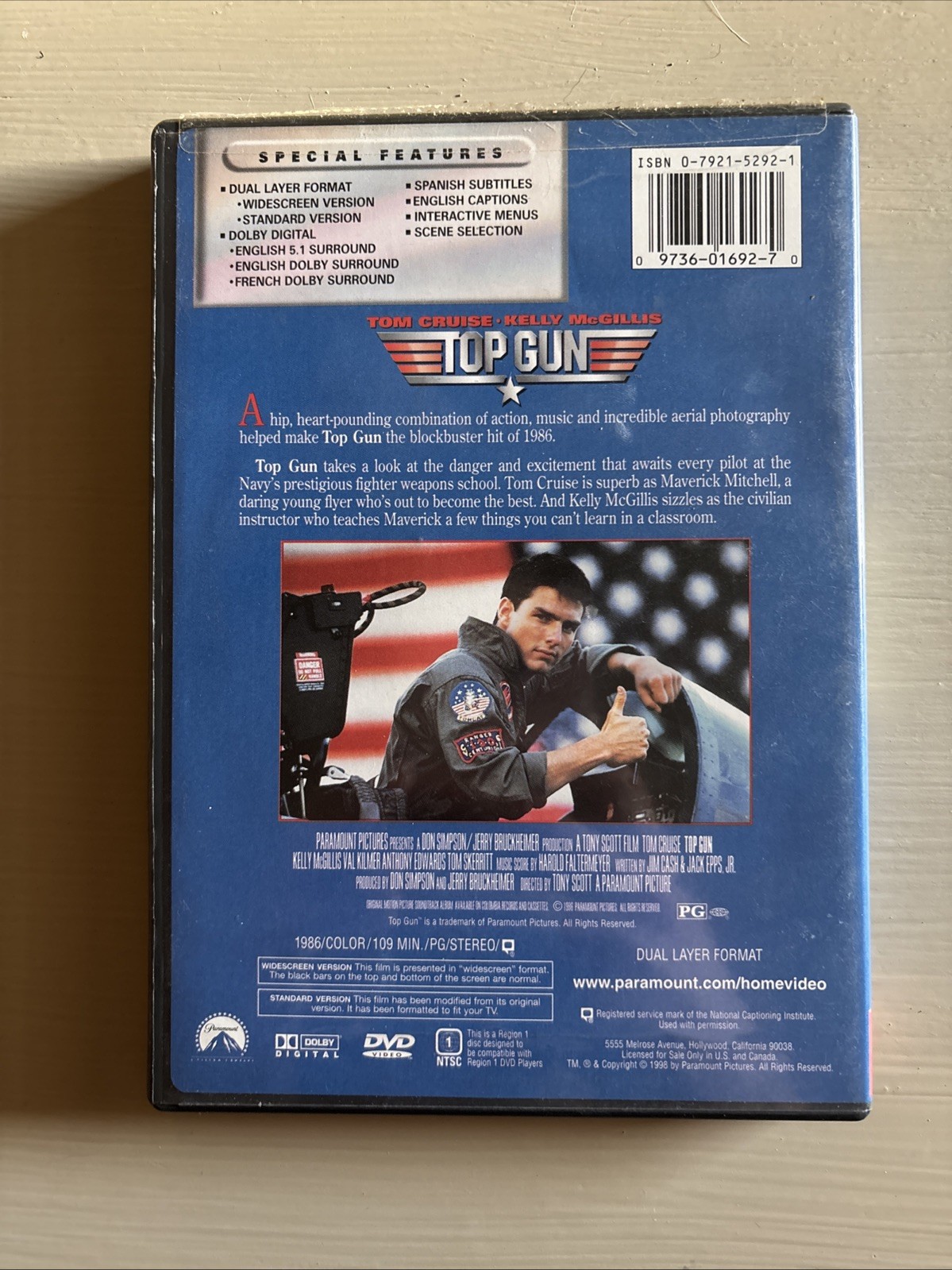Top Gun (Widescreen/Full Screen, DVD) Tom Cruise, Kelly McGillis D73