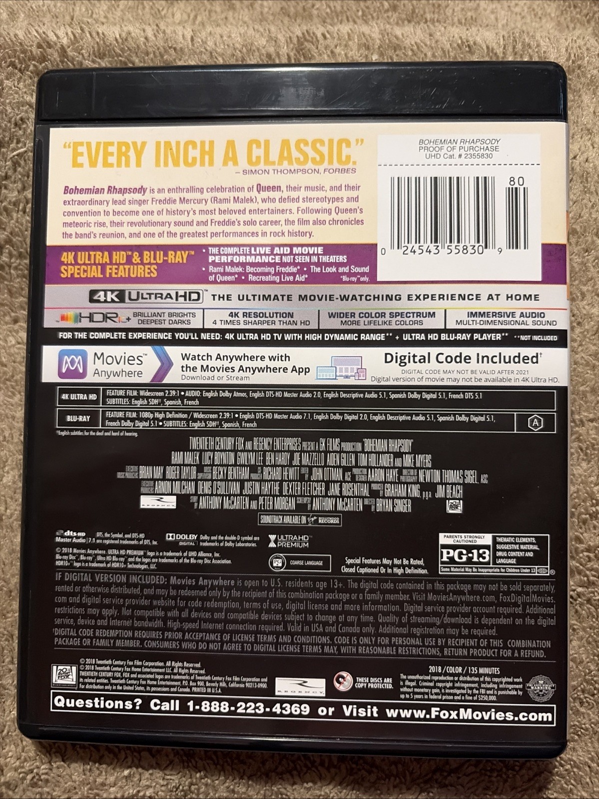 Bohemian Rhapsody (4K Ultra HD/Blu-ray, 2018) W/ Slipcover, No Digital Code