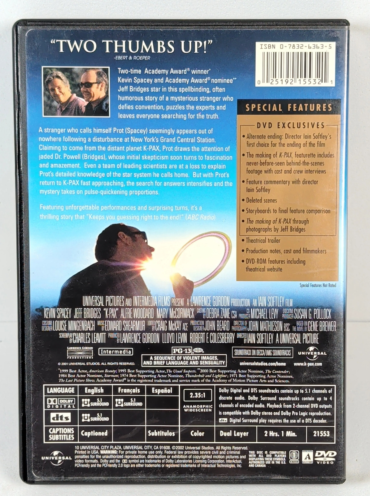 K-PAX (2001) Collector’s Edition DVD Kevin Spacey Free Shipping