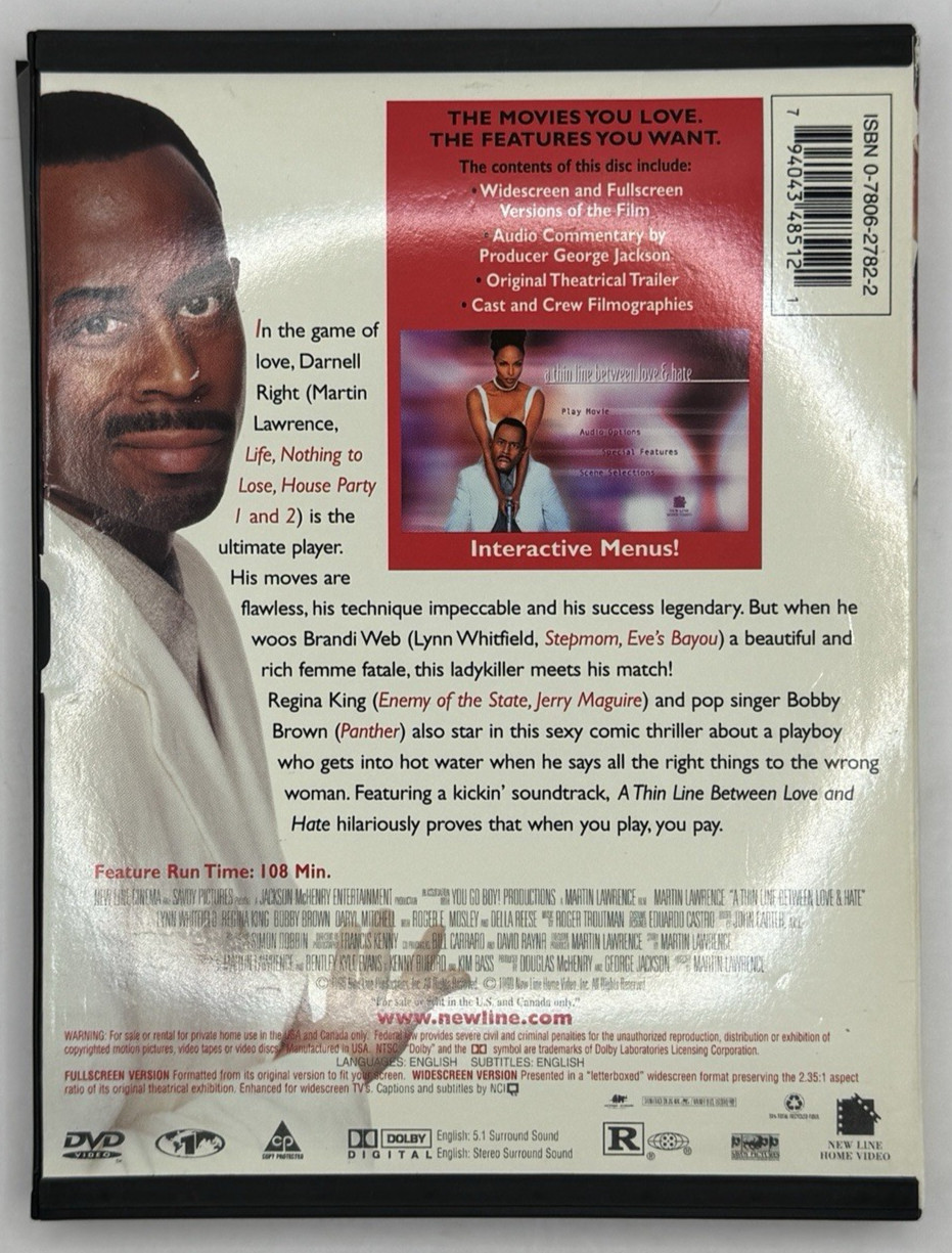 A Thin Line Between Love And Hate DVD Widescreen-Fullscreen Martin Lawrence 1996