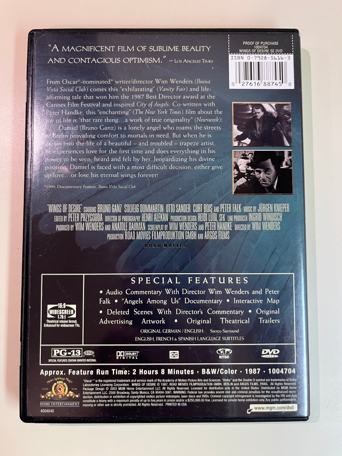 Wings of Desire DVD, 1987 Fantasy, Wim Wenders, Peter Falk, Bruno Ganz, Bonus