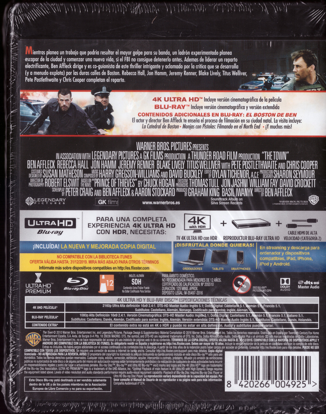 The Town Blu-Ray 4K + Blu-Ray English Spanish German French Italian