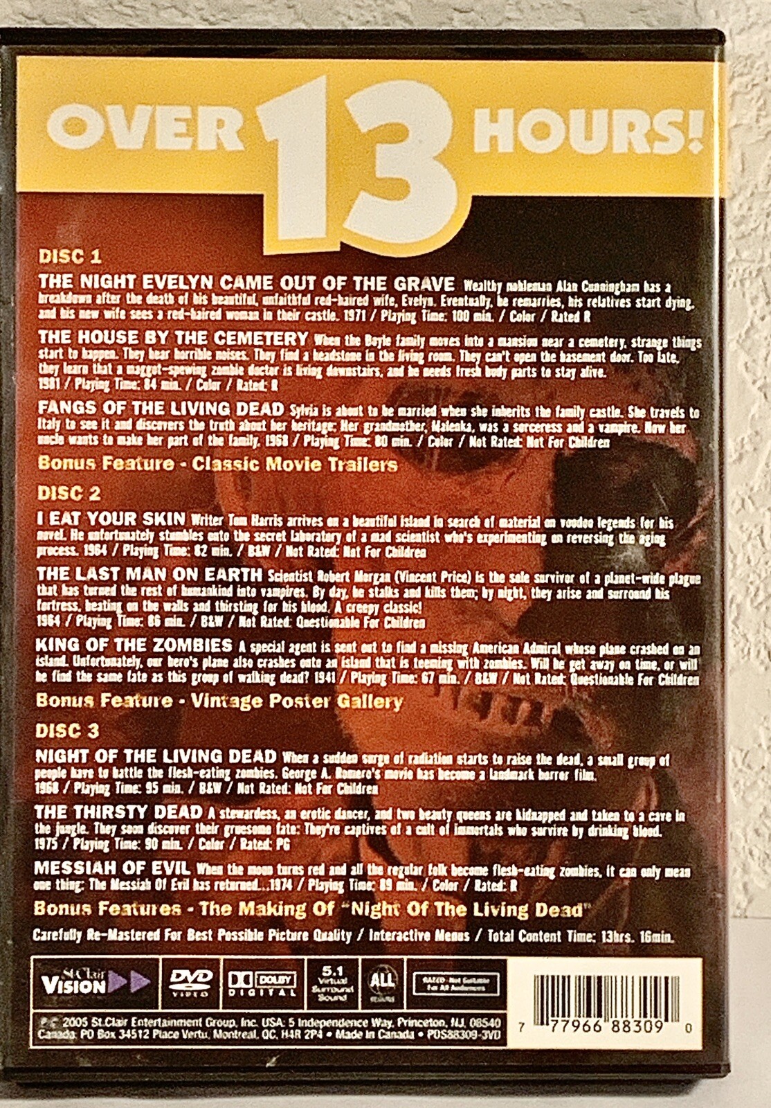 THE LIVING DEAD & HORROR CLASSICS DVD 13 movies with 18 hours of spine tingles