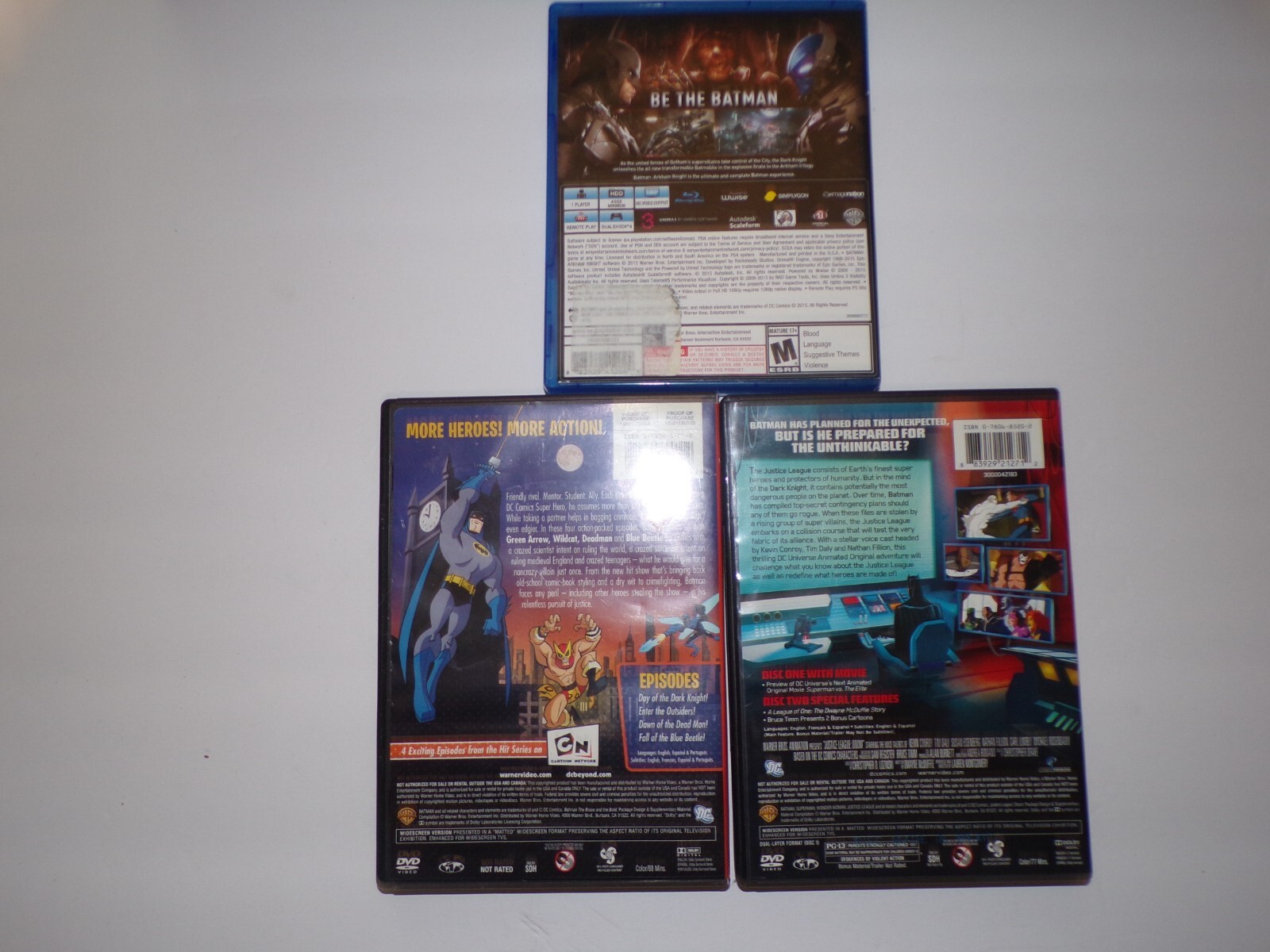 3 Batman 2 movies 1 (2) disc and 1 PS4 Arkham Knight