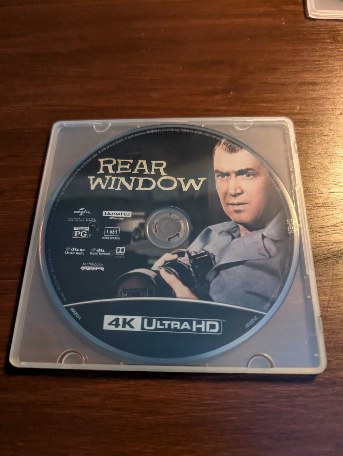 Rear Window 4K UHD James Stewart Like New, 4k UHD Disc Only!