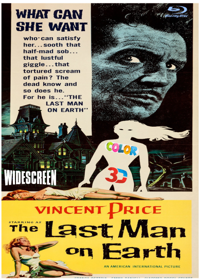 Last Man On Earth 1964 Blu-Ray COLOR B&W Widescreen 3-D Horror Vincent Price