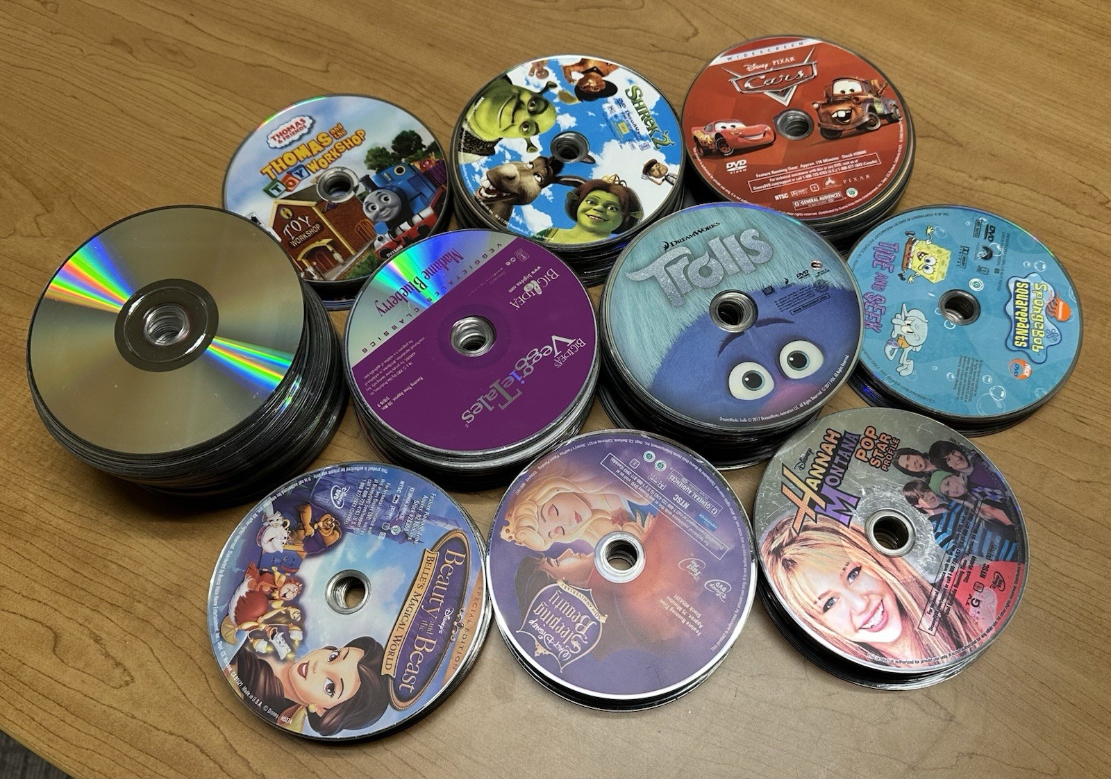 Assorted Children’s Animated DVD Lot 50 disc Disney No Cases *read description*