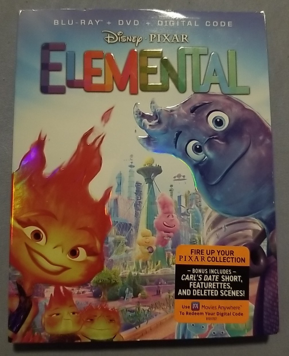 NEW Elemental (Blu-ray, DVD, w/Slipcover, Digital, 2023) SEALED Disney Pixar