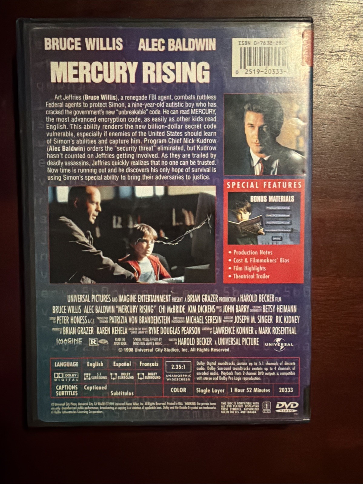 Mercury Rising (DVD, 1998)