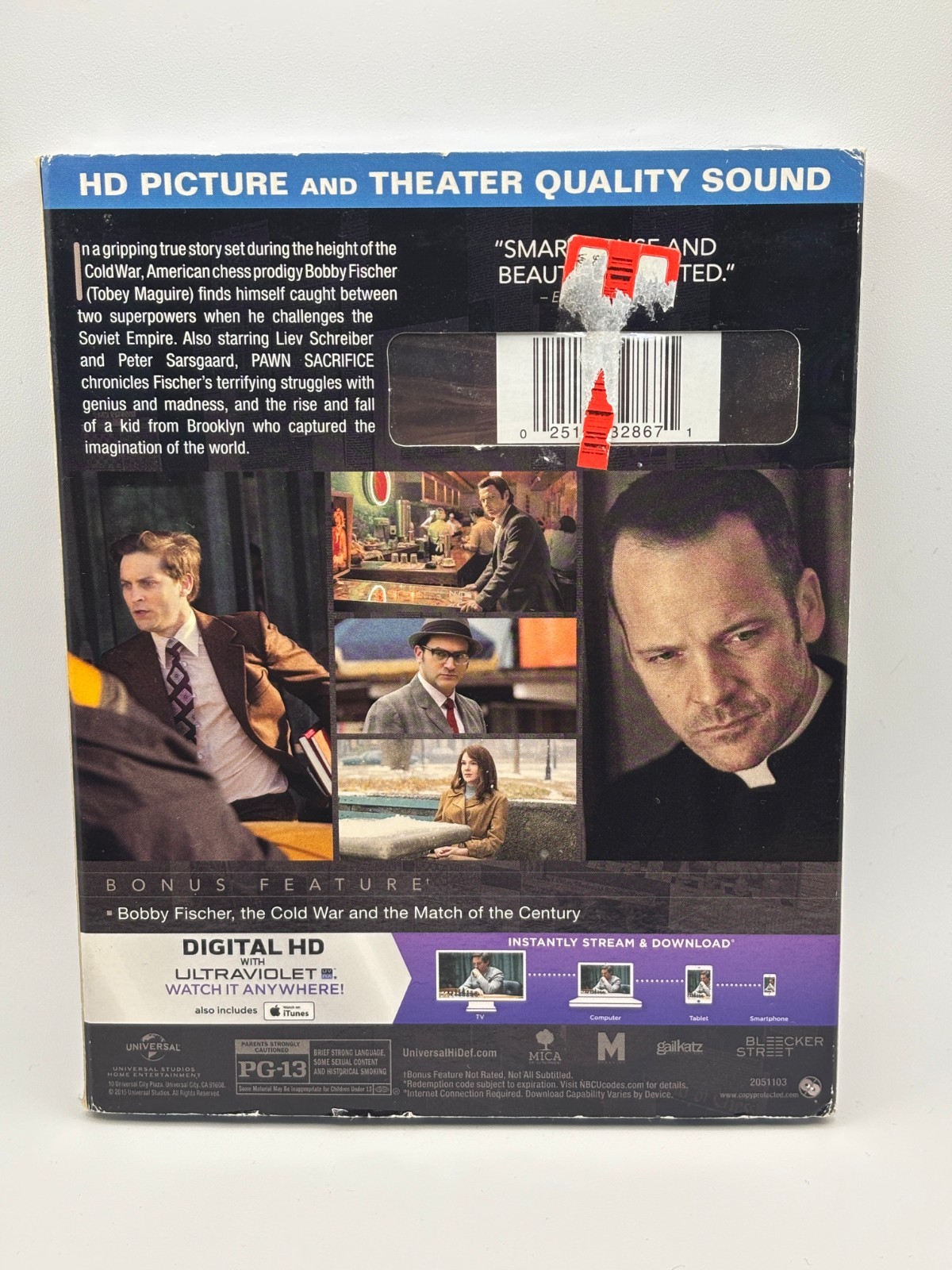 Pawn Sacrifice (New) Blu-ray + Digital HD. Tobey Maguire & Liev Schreiber