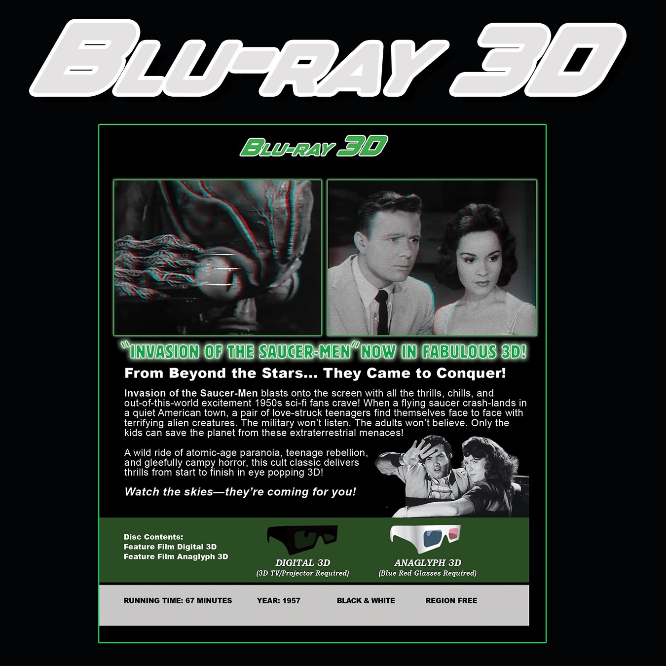3D Blu-ray – Invasion of the Saucer Men 3D, Digital 3D + Anaglyph 3D
