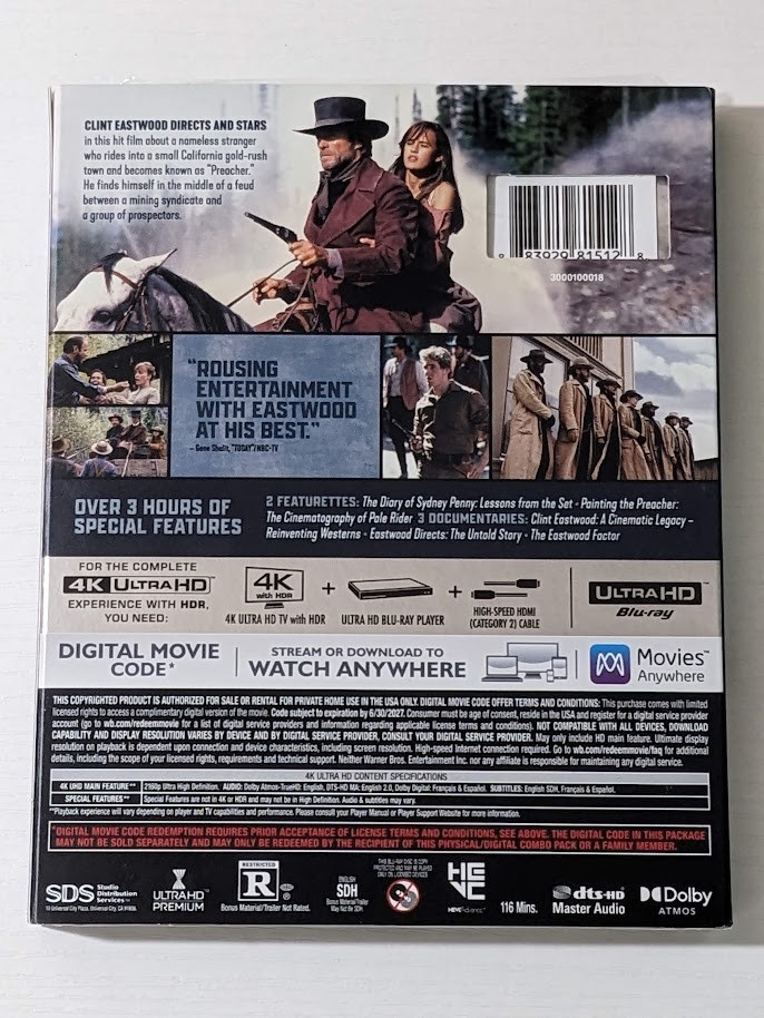 Pale Rider (4K Ultra HD + Slipcover, 1985) Brand New Sealed