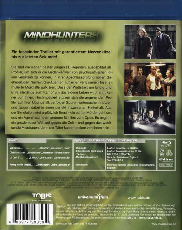 MINDHUNTERS (2004) Blu-Ray BRAND NEW (German Package has English Audio)