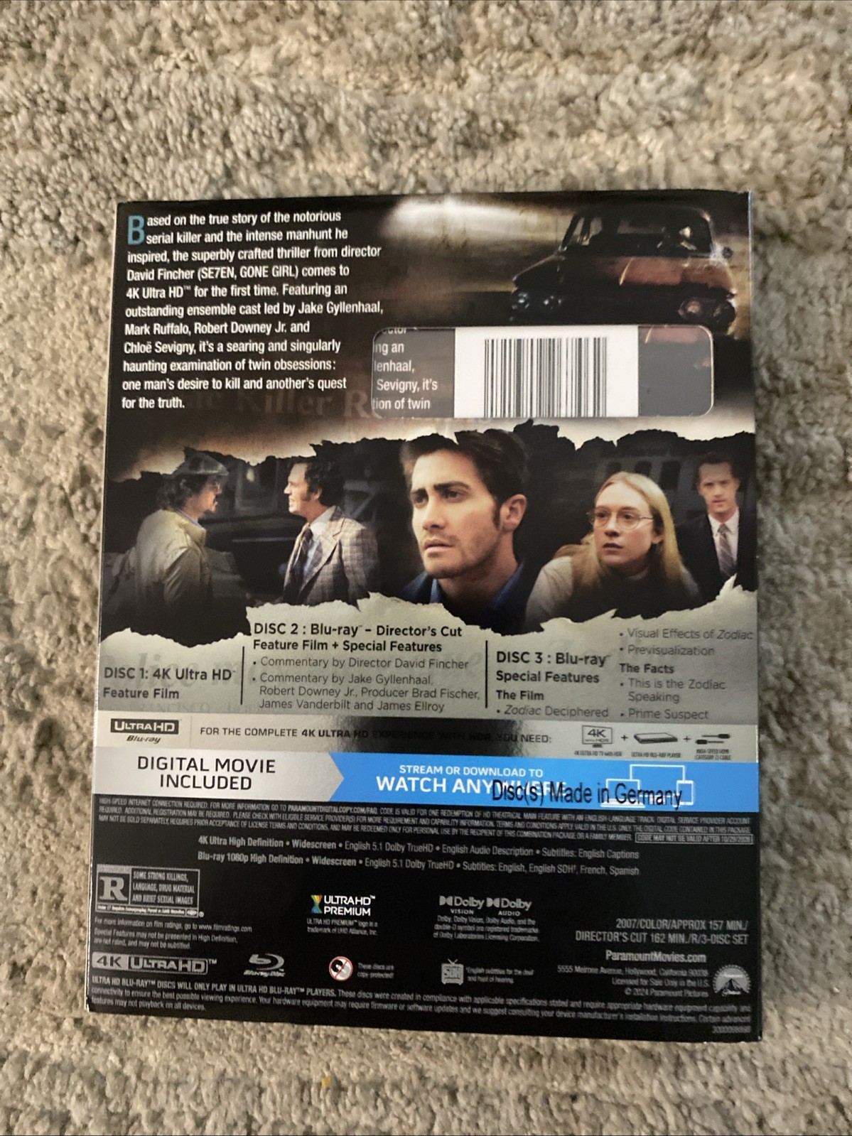 Zodiac (4K UHD, Blu-ray, Digital, 2007) Slipcover New! *Read Description