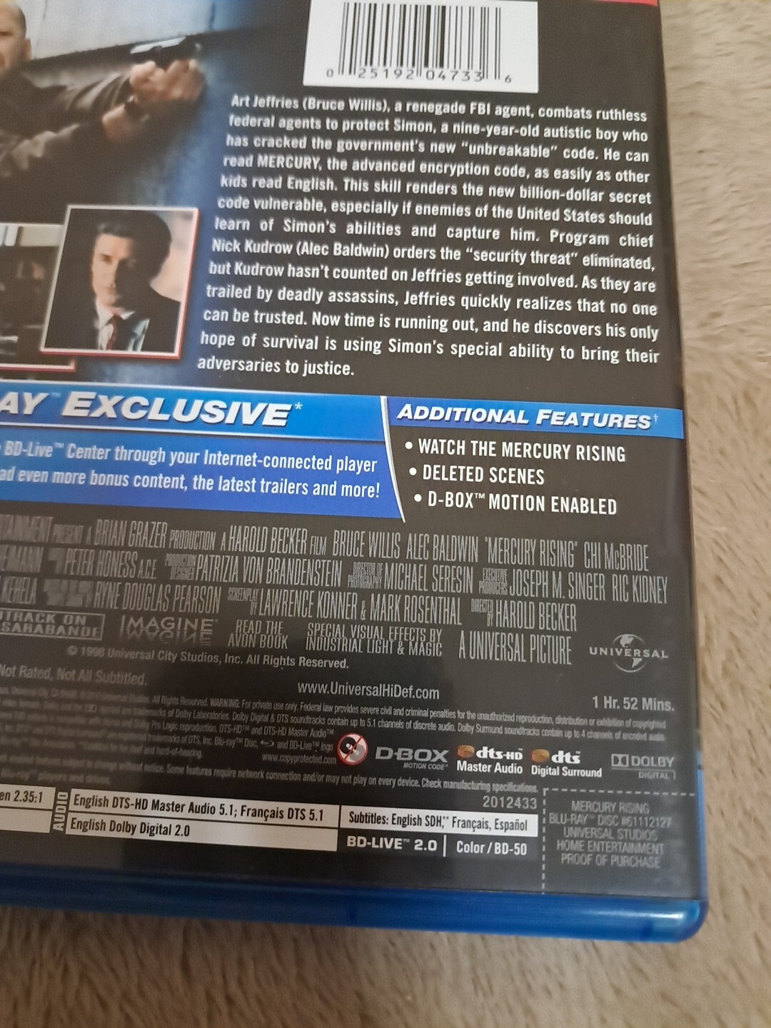 Mercury Rising [Blu-ray] Bruce Willis