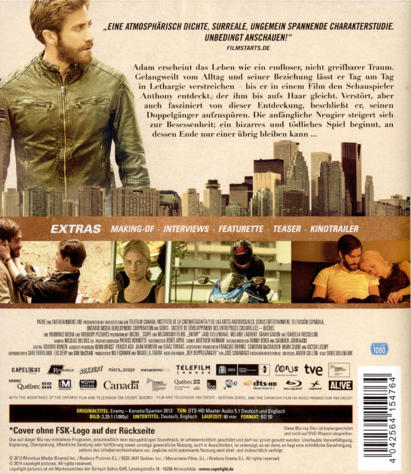 ENEMY (2013) Jake Gyllenhaal Blu-Ray BRAND NEW (German Package/English Audio)