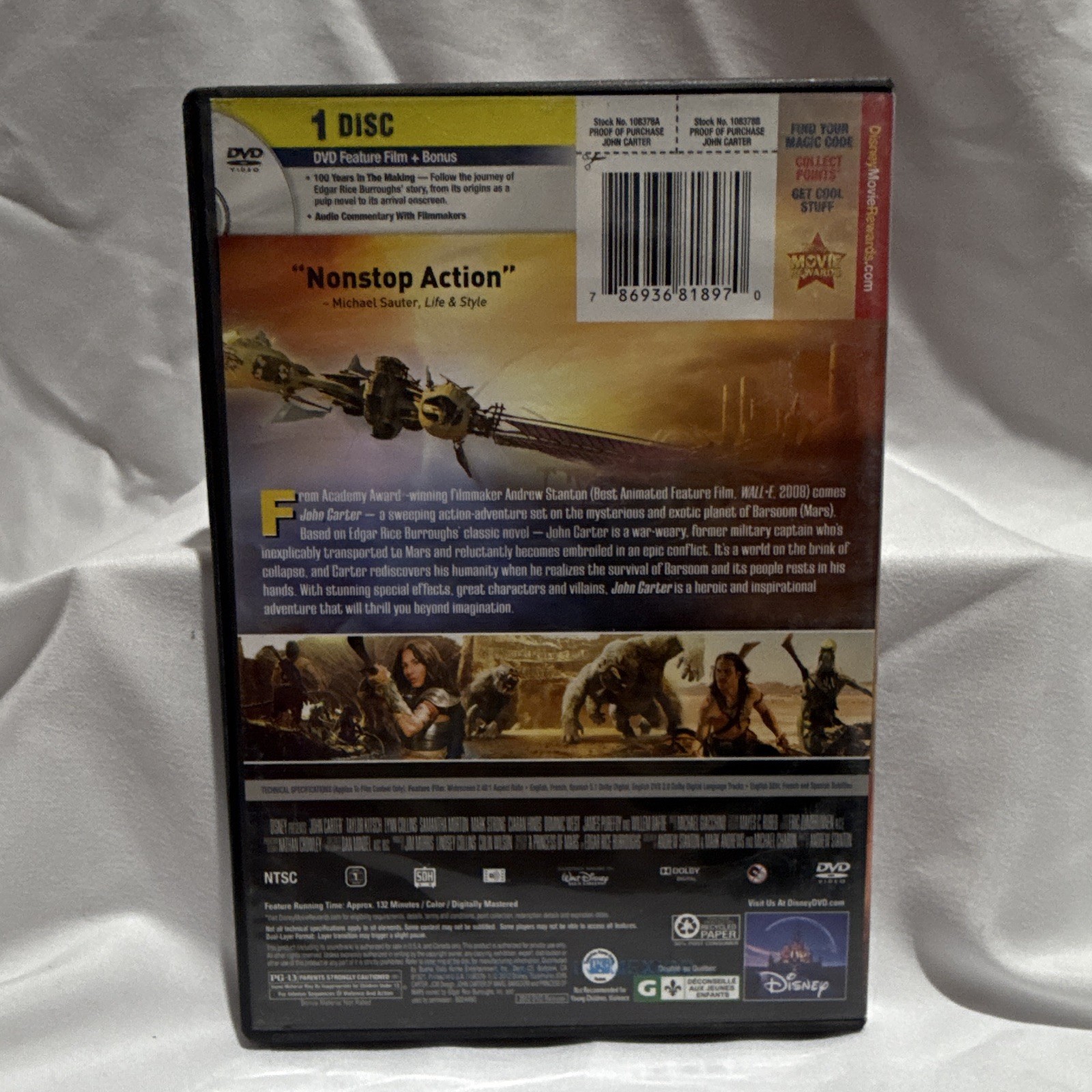 Disney John Carter DVD Widescreen Taylor Kitsch Andrew Stanton PG-13 2012