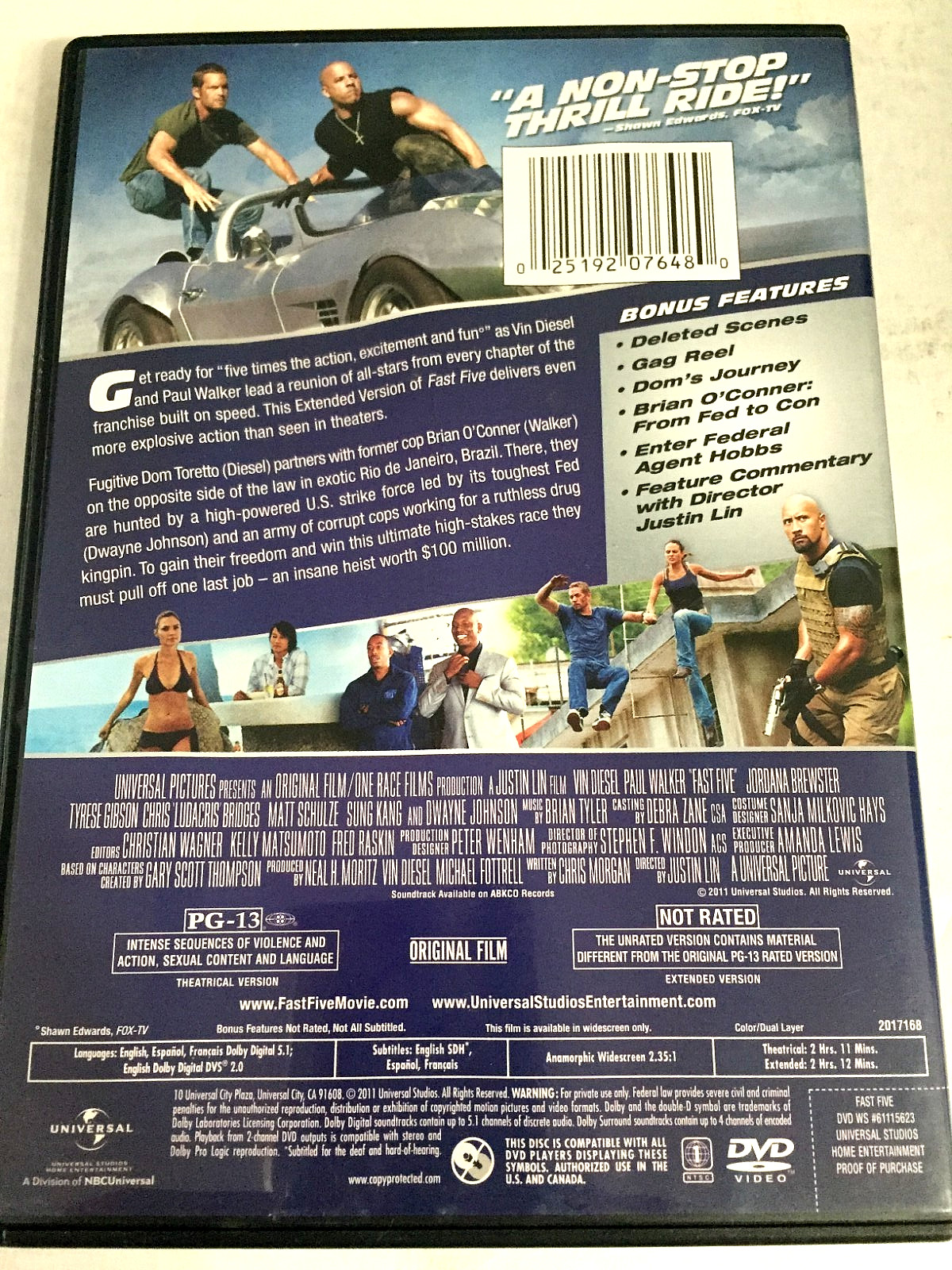 Fast Five Extended Edition DVD Ships Same Day With Tracking