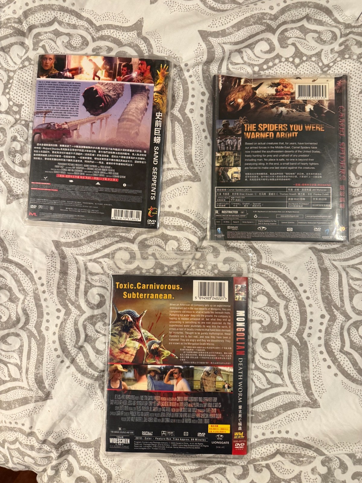 3 Cult Classic DVD Camal Spiders Sand Serpents Mongolian Death Worm VG