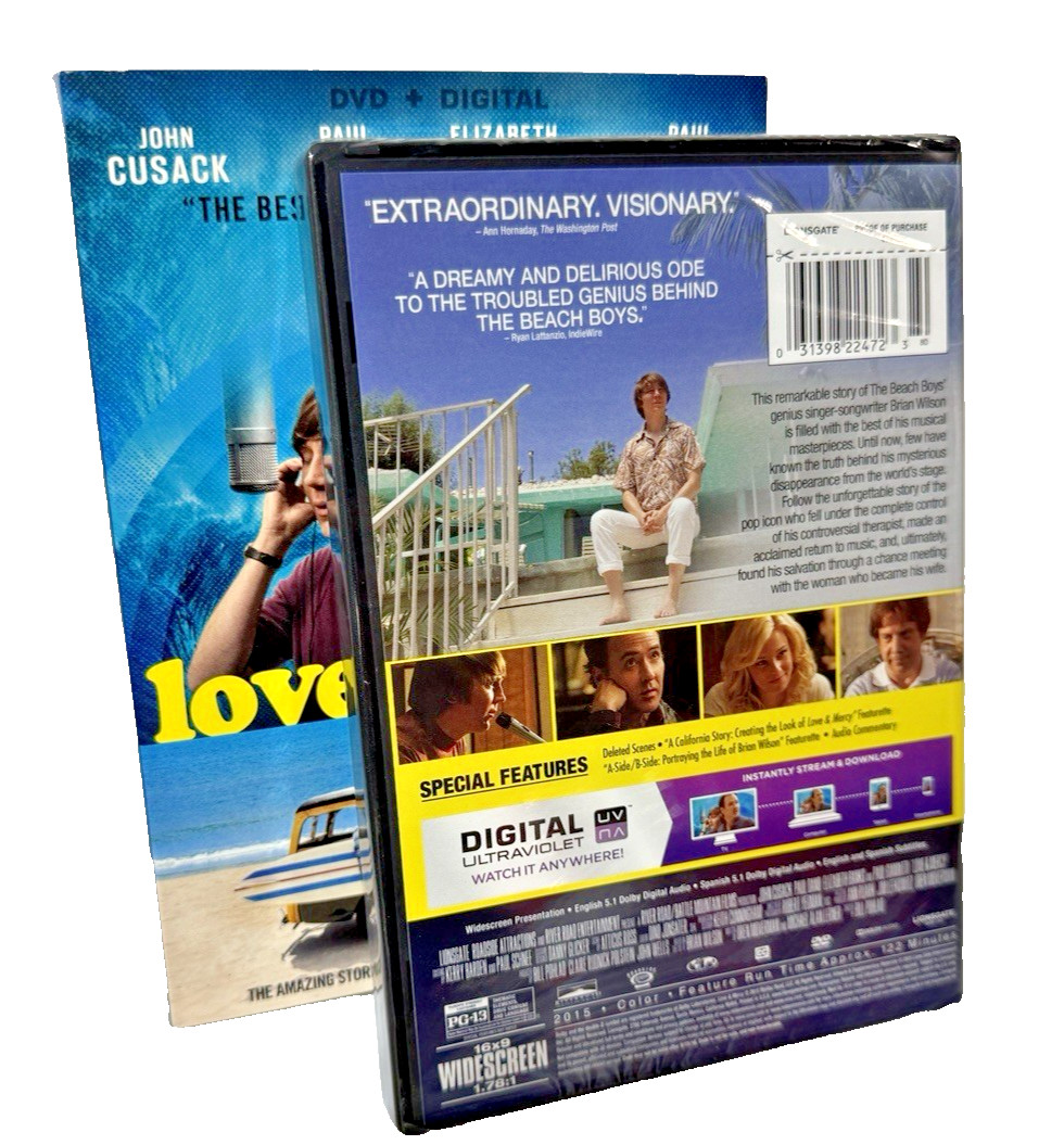 Love & Mercy DVD Digital John Cusack Beach Boys Biopic with Slipcover New Sealed