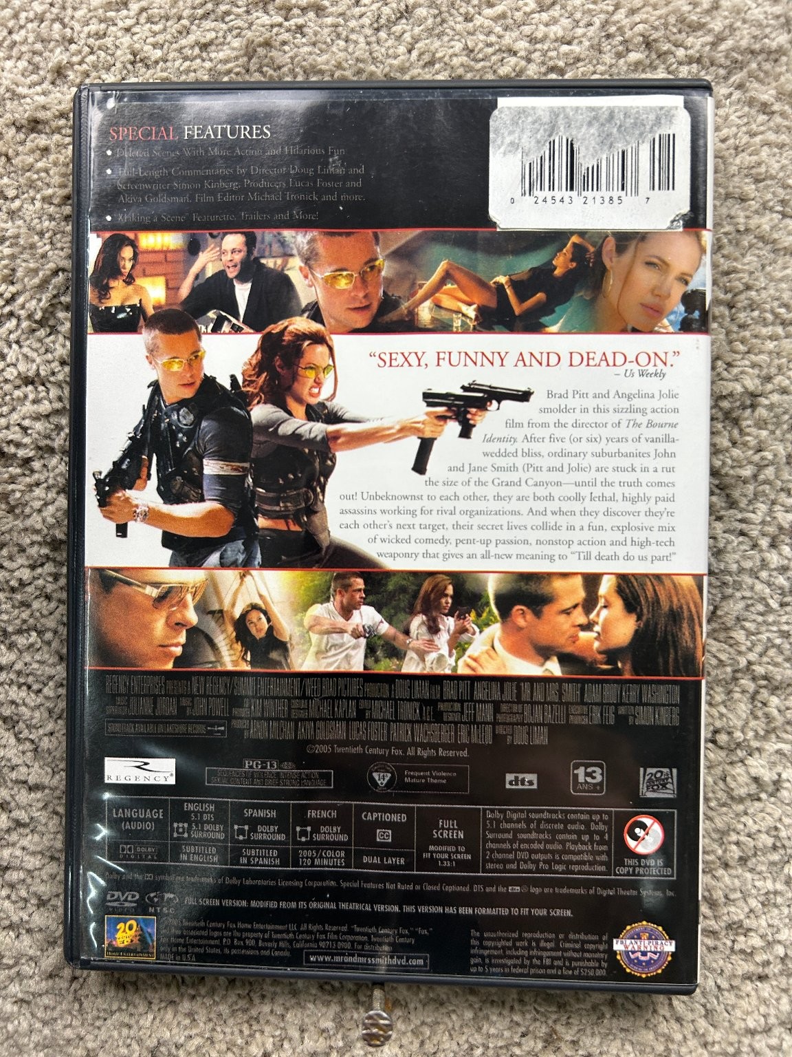Mr. & Mrs. Smith DVD 2005 Full Screen Brad Pitt Angelina Jolie Doug Liman
