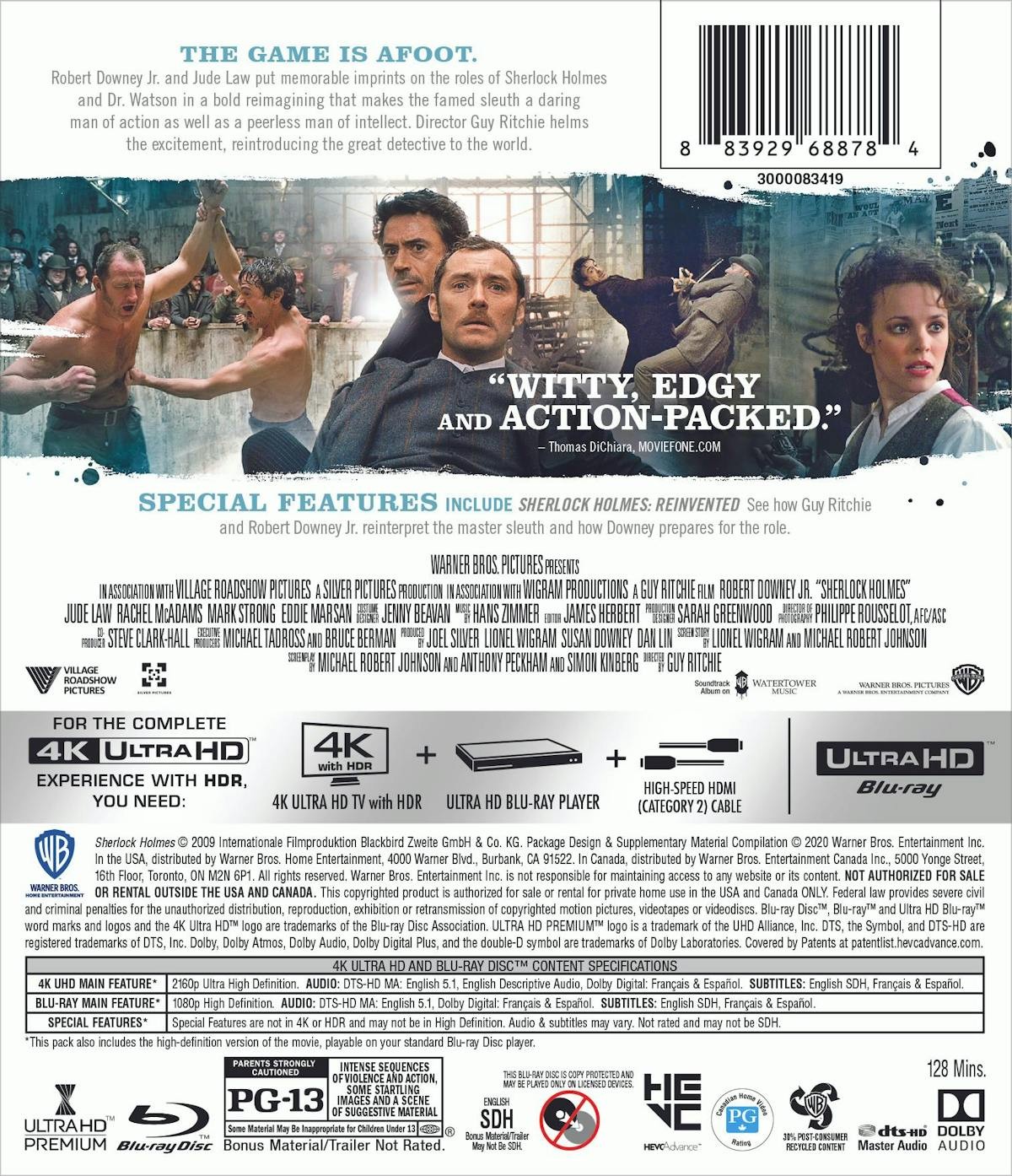 Sherlock Holmes 4K UHD Blu-ray Robert Downey Jr. NEW