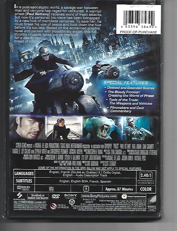 PRIEST DVD PAUL BETTANY VAMPIRES MAGGIE Q COMPLETE=DISC + CASE + ARTWORK