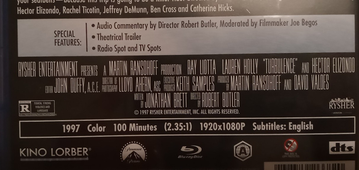 NEW ~ Turbulence (Blu-ray, 1997) ~ Ray Liotta ~ Lauren Holly ~ [Kino Lorber]