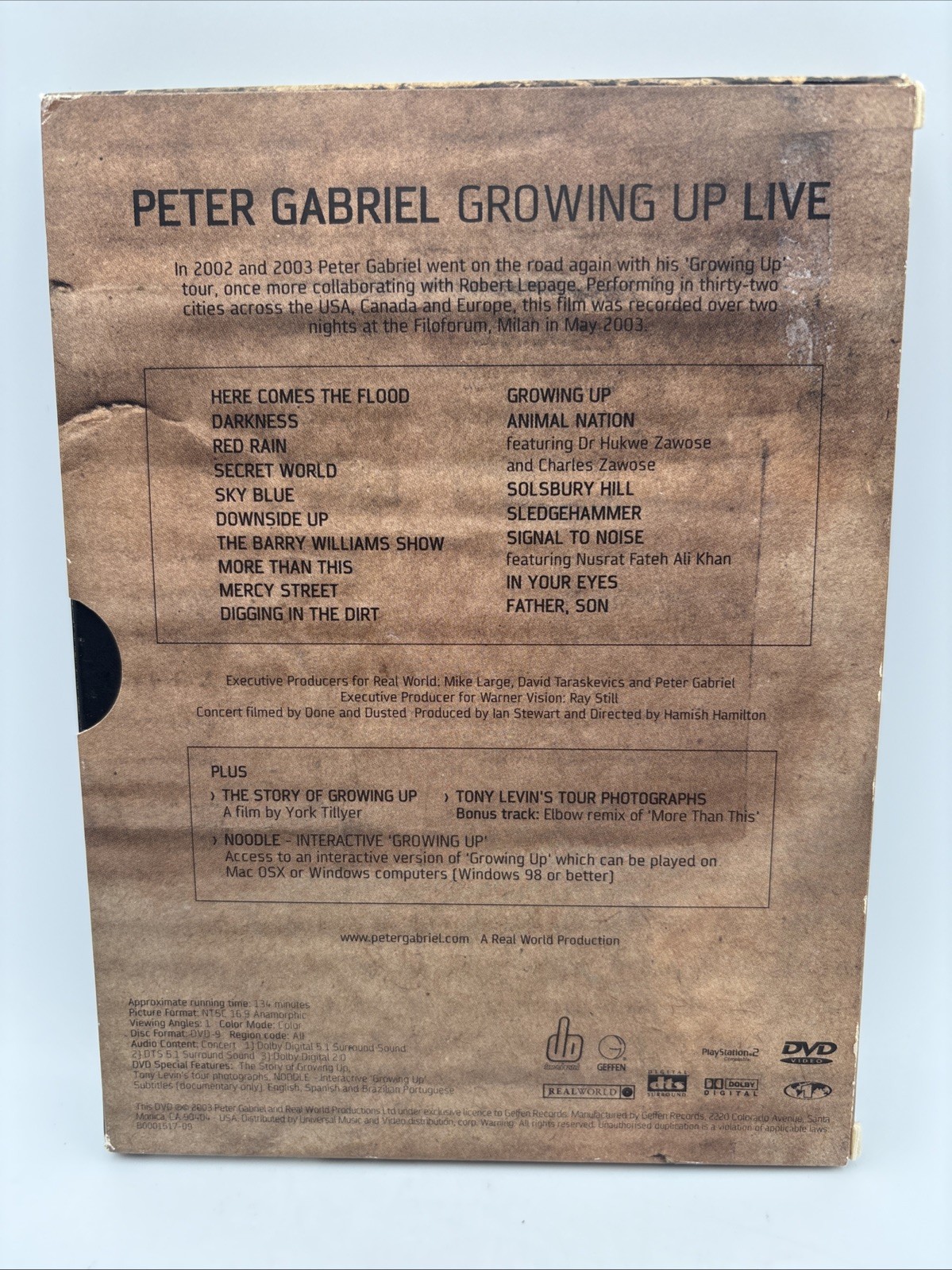 Peter Gabriel- Growing Up Live: DVD, 2003, Approx 134 Min, Special Features